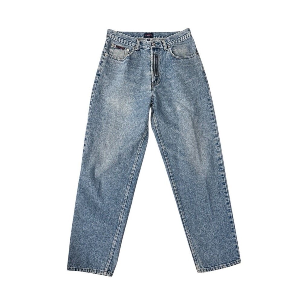 Vtg Y2K 90s Tommy Hilfiger Mens Actual‎ 30 x 31 Spell Out Zipper Baggy Fit Jeans